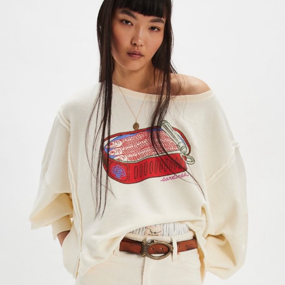 NWT Free People x We The Free Graphic Camden Sweatshirt Sardine
